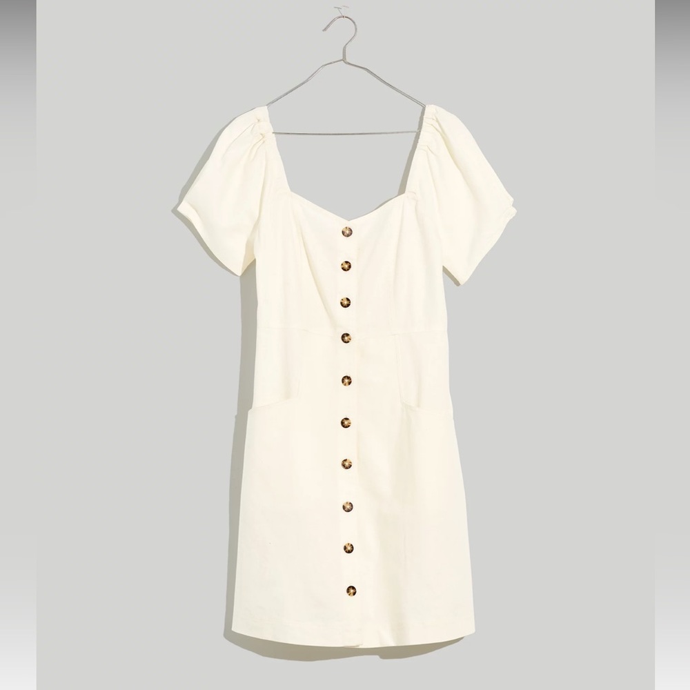 (G1) Linen-Cotton Puff-Sleeve Mini Dress